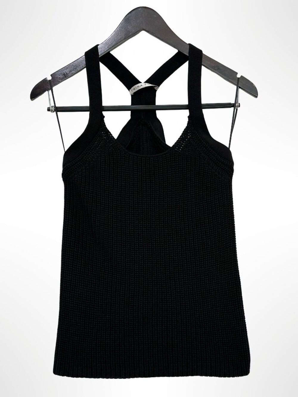 TRINA TURK 100% Pima Cotton Ribbed Knit Racerback Tank Top Black Size Medium